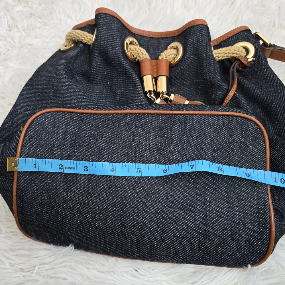 Michael Kors Blue Denim Designer Hobi Handbag With Brown Leather Tassels
